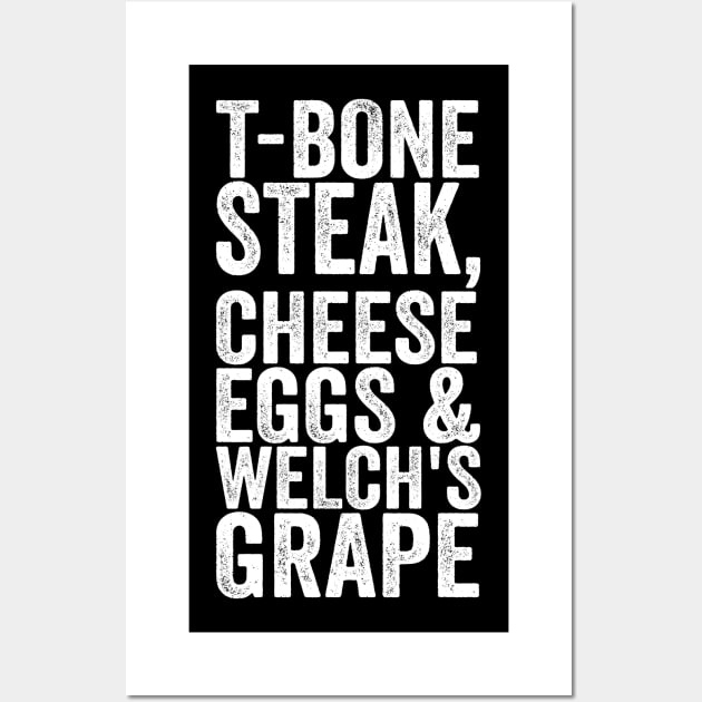 T-Bone Steak, Cheese Eggs & Welch's Grape - Text Style White Font Wall Art by Ipul The Pitiks